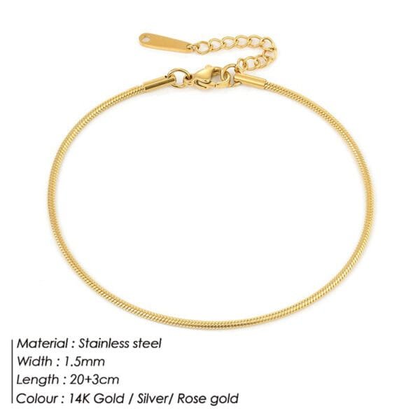 Popular Custom Anklets Stainless Steel Snake Chain 14K Gold Plated Women's Fashion Jewelry - Image 3