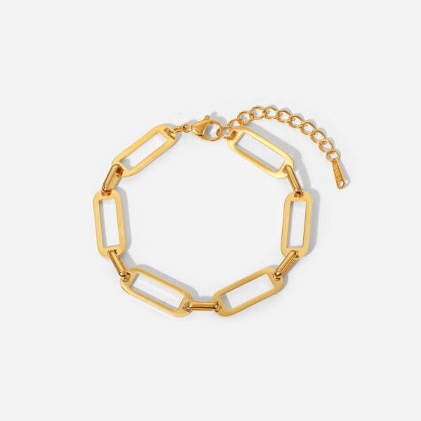 Elegant Stainless Steel Rectangle Chain Bracelet Bangles for Women18k Gold PVD Plating Handmade Link Chain