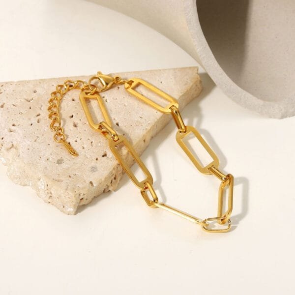 Elegant Stainless Steel Rectangle Chain Bracelet Bangles for Women18k Gold PVD Plating Handmade Link Chain - Image 2