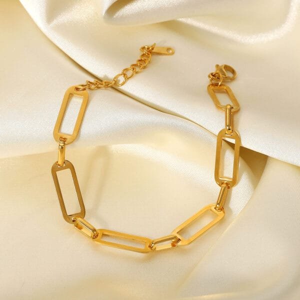 Elegant Stainless Steel Rectangle Chain Bracelet Bangles for Women18k Gold PVD Plating Handmade Link Chain - Image 5