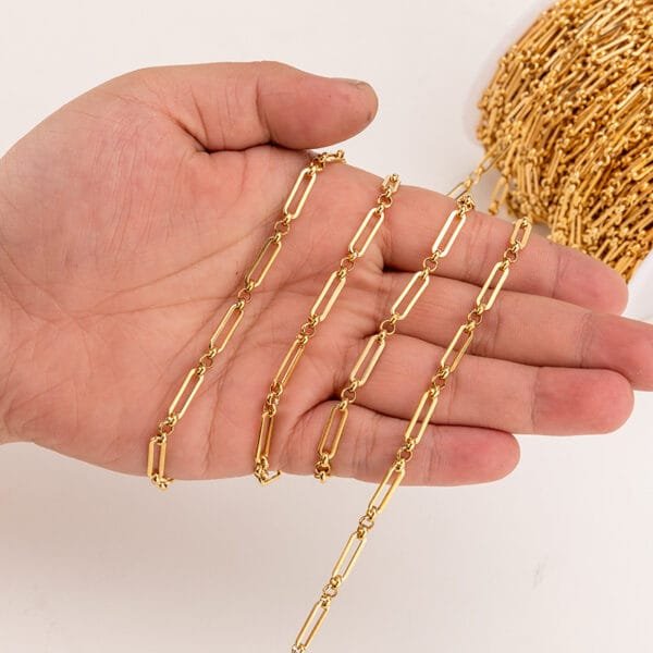 4x14mm Gold Plated Stainless Steel Round Flat Cable Long Buckle Chain DIY Necklace Chain