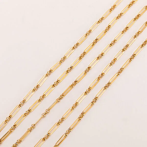 4x14mm Gold Plated Stainless Steel Round Flat Cable Long Buckle Chain DIY Necklace Chain - Imagen 3