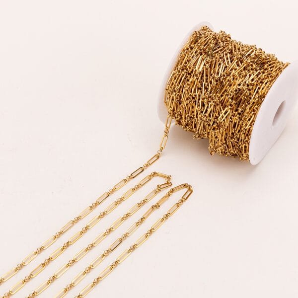 4x14mm Gold Plated Stainless Steel Round Flat Cable Long Buckle Chain DIY Necklace Chain - Image 4