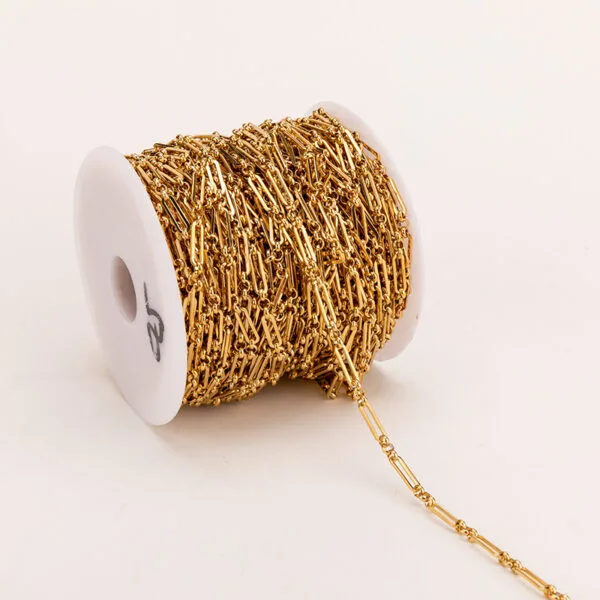 4x14mm Gold Plated Stainless Steel Round Flat Cable Long Buckle Chain DIY Necklace Chain - Imagen 6
