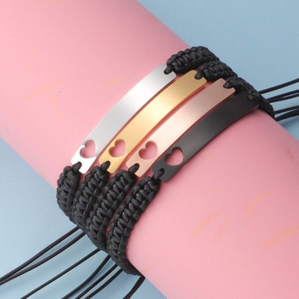Factory Sales Stainless Steel Heart Bend Charm String Friendship Weave Bracelets for Girls - صورة 2