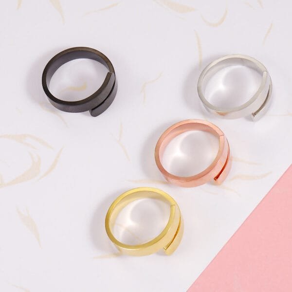 OEM Stainless Steel Men's Jewelry Engrave Logo Cock Gold Plated Open Ring