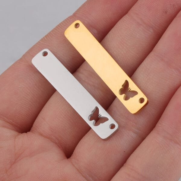 Mirror Polished Stainless Steel Customs Engrave Double Hole Hollow Butterfly Charm Pendant DIY Jewelry Making - صورة 6
