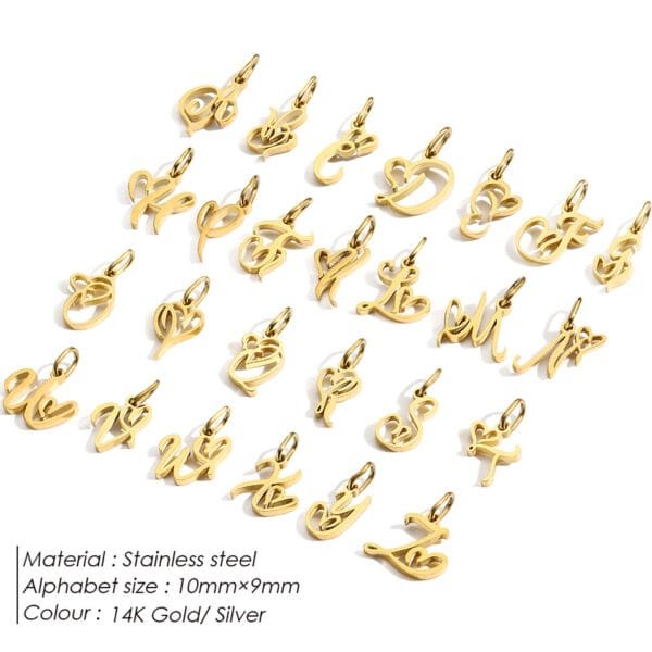 DIY Jewelry Stainless Steel 9mm Heart Alphabet Letters Initial Pendant Charms for Necklace
