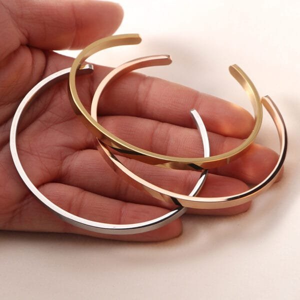 Popular Men Women Stainless Steel Jewelry Custom Logo Open Bracelet Bangles - صورة 6
