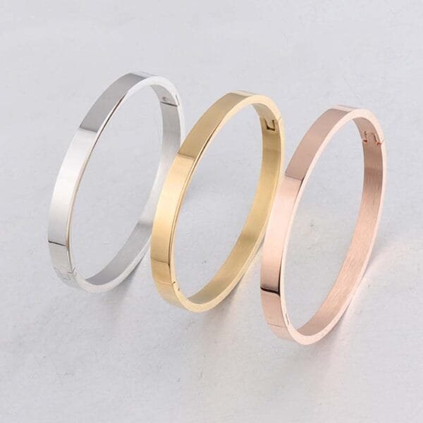 European Statement Mirror Polished Engraved Bangles Stainless Steel Jewelry Fashion