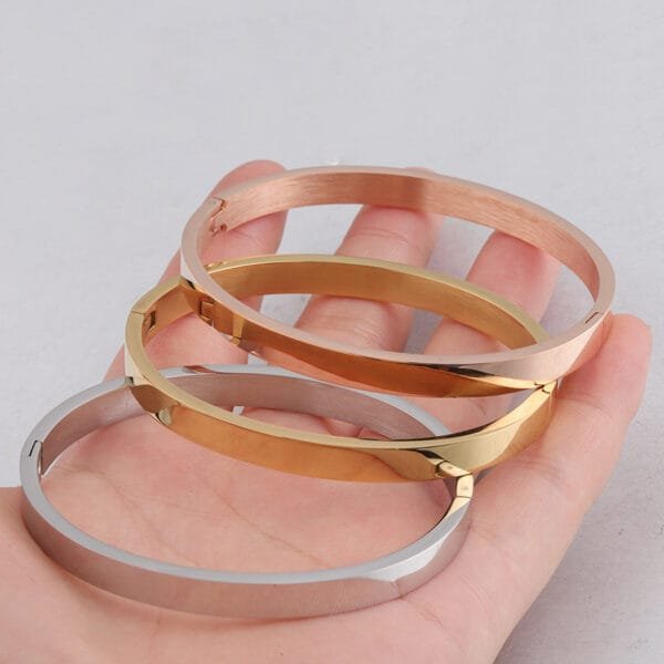 European Statement Mirror Polished Engraved Bangles Stainless Steel Jewelry Fashion - Image 6