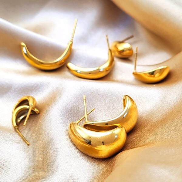 Elegant Stainless Steel Chunky Hoop Earrings 14K Gold Plated Women Girl