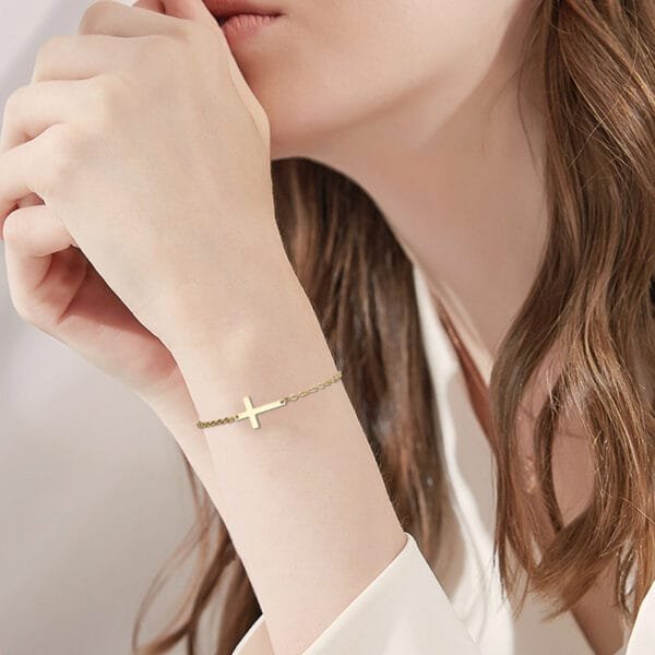 New Stainless Steel 15cm-23cm DIY Baby Women Cross Bracelet Custom Made - Imagen 2