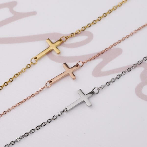 New Stainless Steel 15cm-23cm DIY Baby Women Cross Bracelet Custom Made - Imagen 6