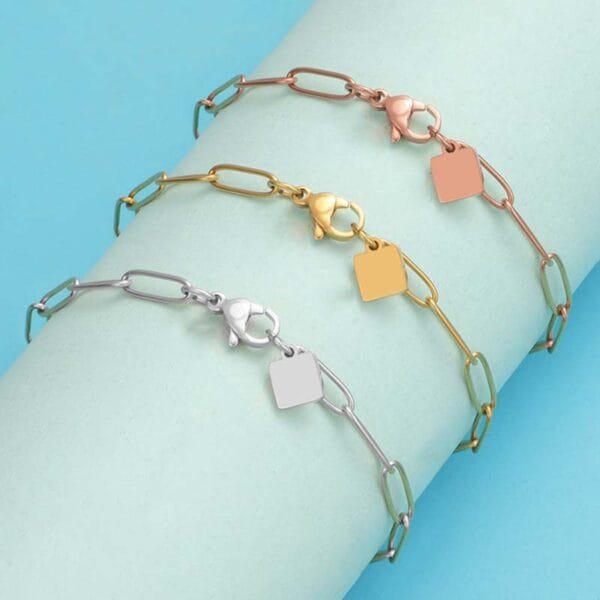 Non Tarnish 18K Gold Plated Women Baby Stainless Steel Jewelry Custom Oval Chain Bracelet