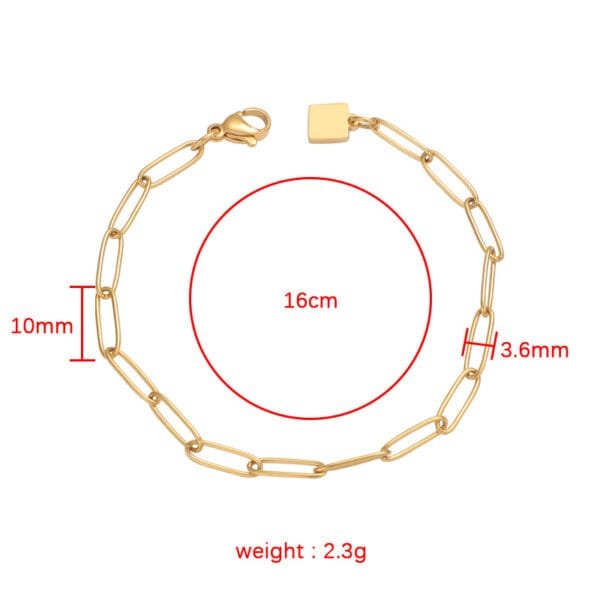 Non Tarnish 18K Gold Plated Women Baby Stainless Steel Jewelry Custom Oval Chain Bracelet - صورة 2