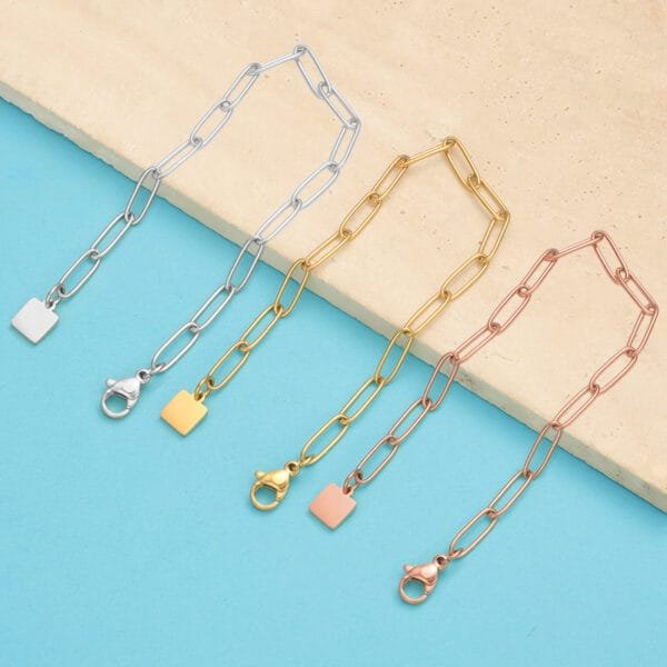 Non Tarnish 18K Gold Plated Women Baby Stainless Steel Jewelry Custom Oval Chain Bracelet - صورة 6