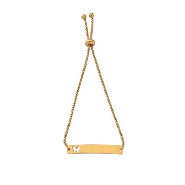 Elegant New Stainless Steel Women 18K Gold Plated Logo Engraved Bracelets Adjusted Hollow Butterfly Bend Bar Charm - Image 2