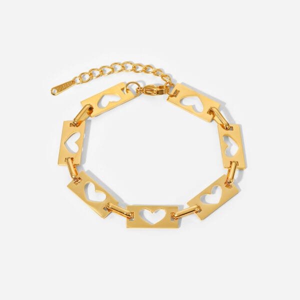 18K Gold Plated Heart Chain Bracelet Stainless Steel Hollow Heart Chain Bracelet for Women Jewelry