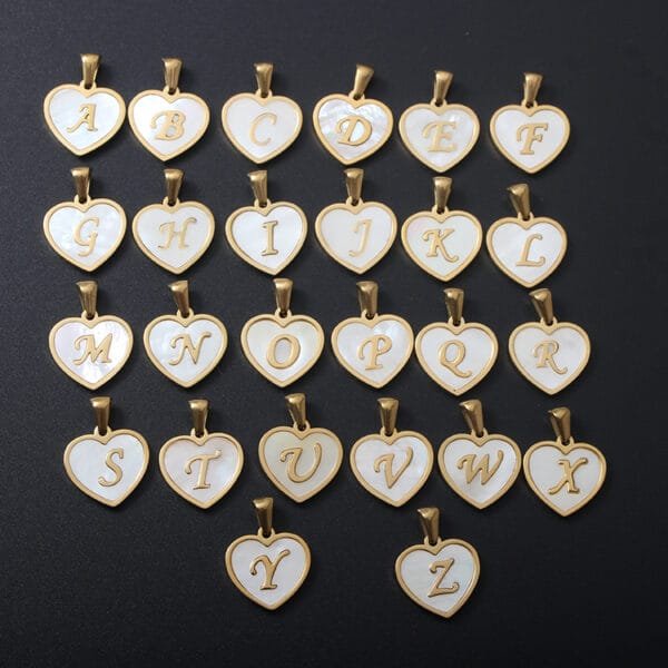 Factory Price High Polished Stainless Steel Heart Shape Shell Letter Initial Pendant for Necklace