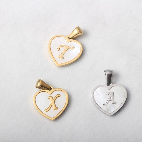 Factory Price High Polished Stainless Steel Heart Shape Shell Letter Initial Pendant for Necklace - Image 5