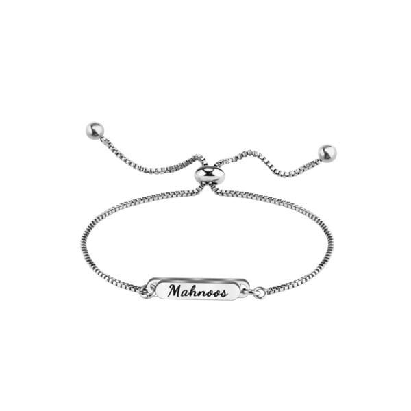 Never Fade Bracelet Stainless Steel Engraved Custom Name Women Girls Silver Adjustable Initial Bracelets