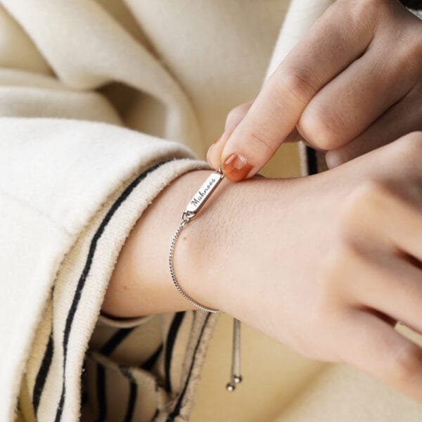 Never Fade Bracelet Stainless Steel Engraved Custom Name Women Girls Silver Adjustable Initial Bracelets - صورة 5