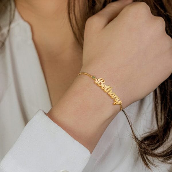 Customized Women Stainless Steel Custom Name Bracelets Personalized Birthstone Luxury Birthday Gift Bracelet